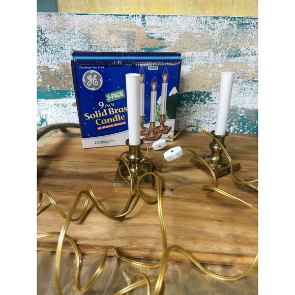 Set of 2 GE 9" Solid Brass Candles Square Base on/off Switches W/box Only 2 - Picture 1 of 3